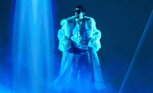 Bad Bunny performs during the iHeartRadio Music Awards at the Dolby Theatre in Los Angeles, March 17, 2025. (AP Photo/Chris Pizzello, File)