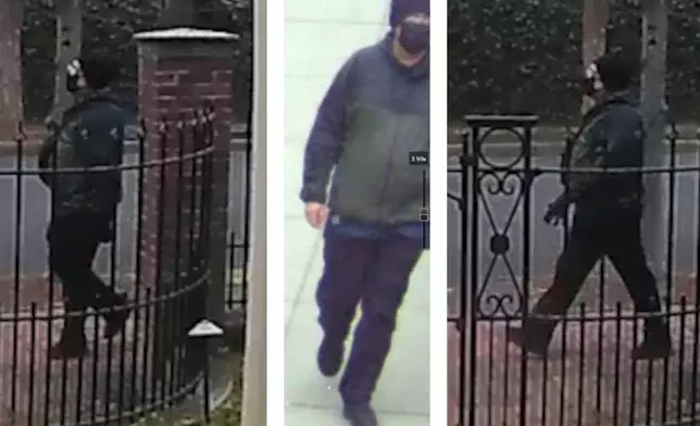 This combo image made with photos provided by the FBI and the Providence, Rhode Island, Police Department shows a person of interest in the shooting that occurred at Brown University in Providence, R.I., Saturday, Dec. 13, 2025. (FBI/Providence Police Department via AP)