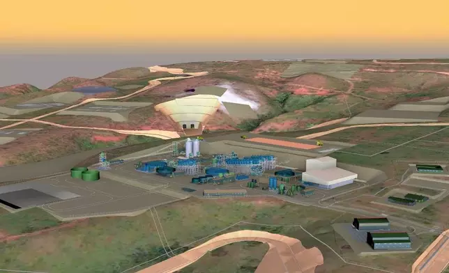 3D model of the Kabanga site looking east showing the 3.4 Mtpa concentrator and the North Boxcut with the twin declines and associated infrastructure