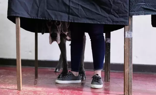 A voter marks the ballot during the presidential runoff election in Santiago, Chile, Sunday, Dec. 14, 2025. (AP Photo/Matias Delacroix)