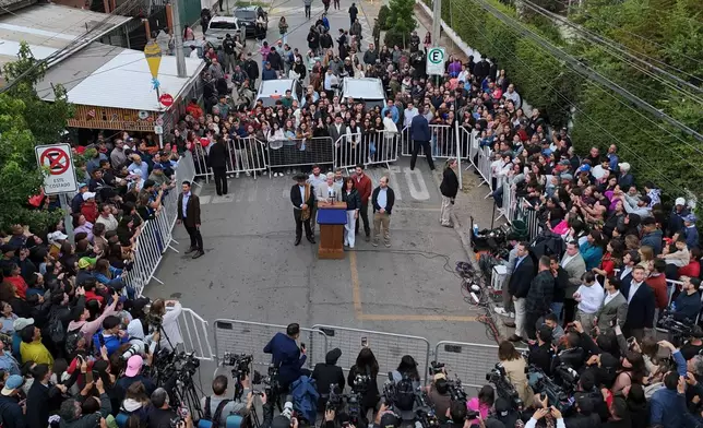 Jose Antonio Kast, presidential candidate for the Republican Party, speaks after voting in the presidential runoff election in Santiago, Chile, Sunday, Dec. 14, 2025.(AP Photo/Matias Delacroix)