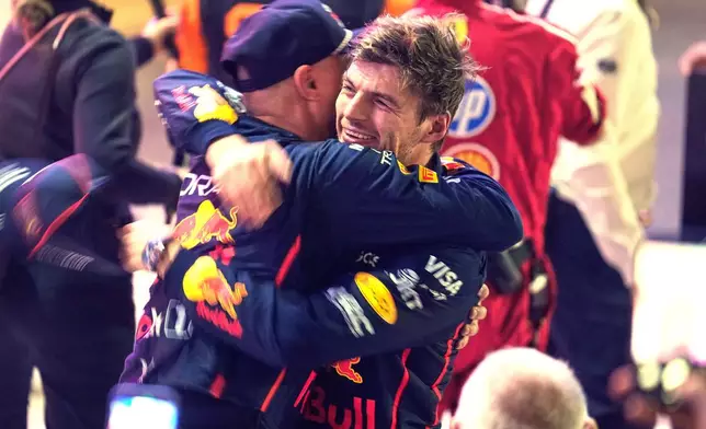 Red Bull driver Max Verstappen of the Netherlands celebrates after winning the Qatar Formula One Grand Prix, in Lusail, Qatar, Sunday, Nov. 30, 2025.(AP Photo/Altaf Qadri)