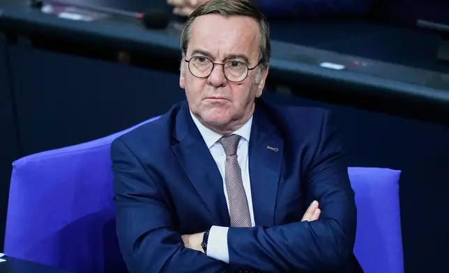 German Defense Minister Boris Pistorius attends a meeting of the German Parliament in Berlin, Germany, Friday, Dec.5, 2025. (AP Photo/Ebrahim Noroozi)