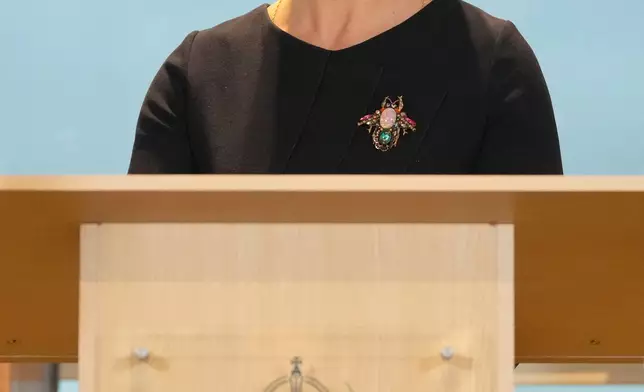 The new head of Britain's MI6 Blaise Metreweli makes her first public speech in London, Monday, Dec. 15, 2025. (AP Photo/Kirsty Wigglesworth,pool)