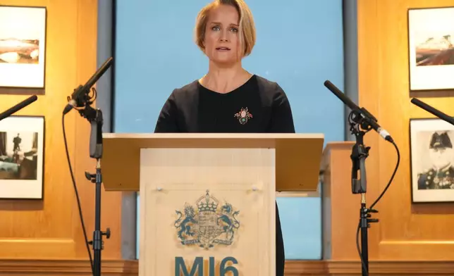 The new head of Britain's MI6 Blaise Metreweli makes her first public speech in London, Monday, Dec. 15, 2025. (AP Photo/Kirsty Wigglesworth,pool)