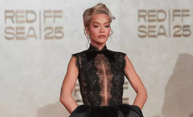 Rita Ora arrives for the opening of the Red Sea International Film Festival in Jeddah, Saudi Arabia, Thursday, Dec. 4, 2025. (AP Photo/Amr Nabil)