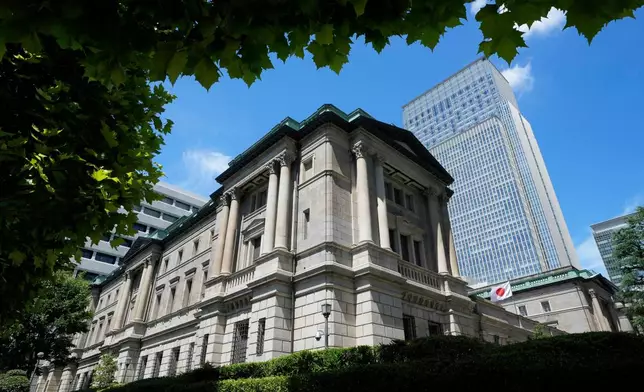 FILE - A Japanese flag flutters at the Bank of Japan headquarters in Tokyo on July 29, 2022. (AP Photo/Shuji Kajiyama, File)