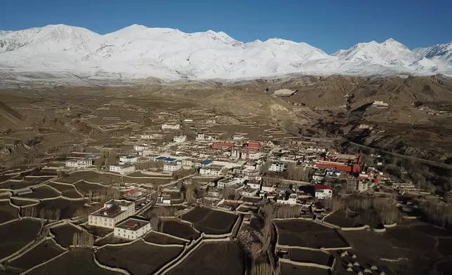 The ancient Tibetan Buddhist walled city of Lo Manthang sits at the feet of the Himalayan mountains in Nepal near the Chinese border, April 18, 2020. (AP Photo/Dake Kang)