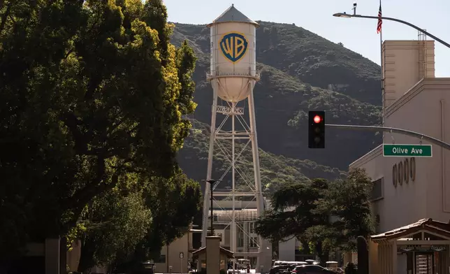 FILE - The Warner Bros. water tower is seen at Warner Bros. Studios in Burbank, Calif., Friday, Dec. 5, 2025. (AP Photo/Jae C. Hong, File)