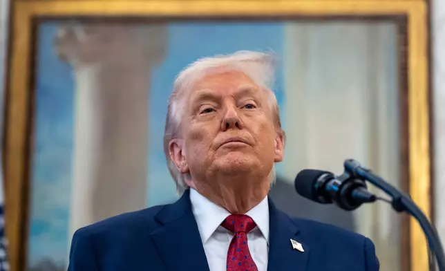 President Donald Trump speaks during a Mexican Border Defense Medal presentation in the Oval Office of the White House, Monday, Dec. 15, 2025, in Washington. (AP Photo/Alex Brandon)
