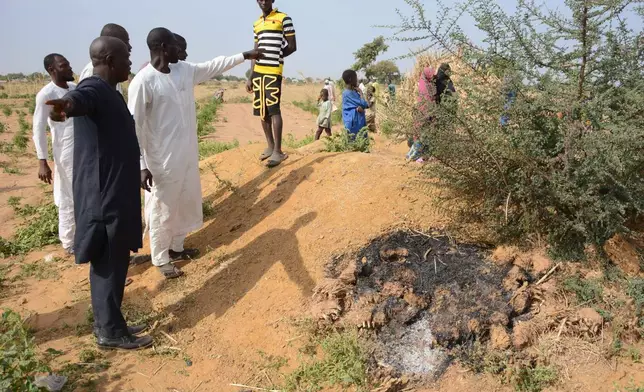 People visit the site of a U.S. airstrike in Northwest, Jabo, Nigeria, Friday, Dec. 26, 2025. (AP Photo/ Tunde Omolehin)