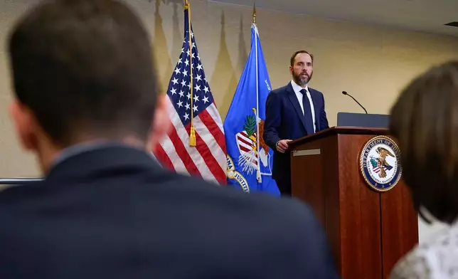 FILE - Special counsel Jack Smith speaks about an indictment of President Donald Trump, Aug. 1, 2023, at a Department of Justice office in Washington. (AP Photo/Jacquelyn Martin, File)