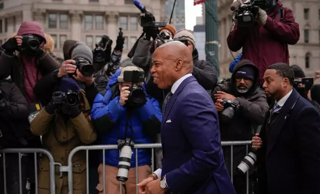 FILE - New York City Mayor Eric Adams arrives to court, Feb. 19, 2025, in New York. (AP Photo/Julia Demaree Nikhinson, File)