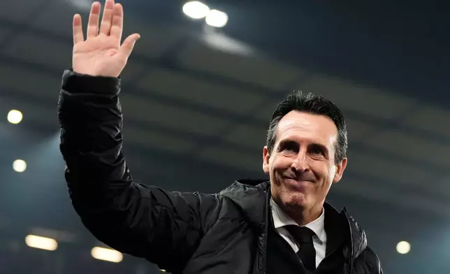 Aston Villa's manager Unai Emery before the Europa League soccer match between Aston Villa and Young Boys in Birmingham, England, Thursday, Nov. 27, 2025. (Joe Giddens/PA via AP)