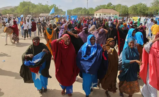 Hundreds of Somalis protest Israel's recognition of Somalia's breakaway region of Somaliland as an independent nation, the first by any country in more than 30 years, in Mogadishu, Somalia, Tuesday, Dec. 30, 2025. (AP photo/Farah Abdi Warsameh)