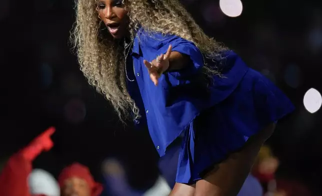 Serena Williams dances on stage during halftime of the NFL Super Bowl 59 football game between the Kansas City Chiefs and the Philadelphia Eagles, Feb. 9, 2025, in New Orleans. (AP Photo/George Walker IV,File)
