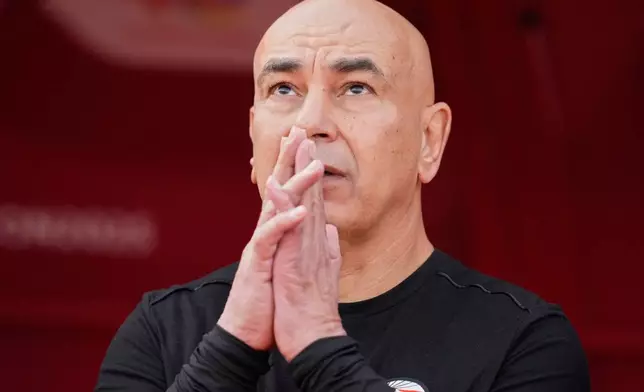 Egypt's head coach Hossam Hassan during the Africa Cup of Nations group B soccer match between Angola and Egypt in Agadir, Morocco, Monday, Dec. 29, 2025. (AP Photo/Mosa'ab Elshamy)