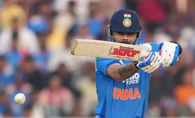 India's Virat Kohli plays a shot during the first One Day International match between India and South Africa in Ranchi, India, Sunday, Nov. 30, 2025. (AP Photo/Rafiq Maqbool)