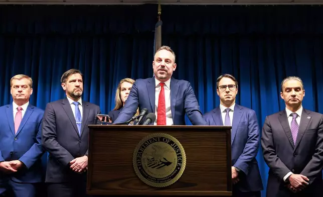 First Assistant U.S. Attorney Joseph H. Thompson delivers a statement during a news conference at the U.S. Attorney's Office inside the United States Courthouse on Thursday, Dec. 18, 2025, in Minneapolis. (Kerem Yücel/Minnesota Public Radio via AP)