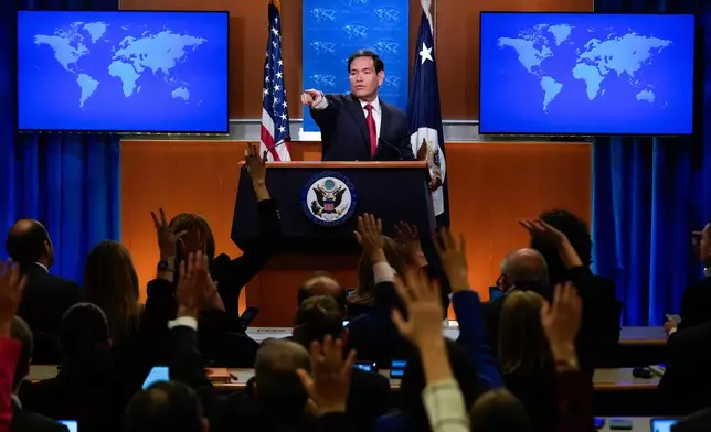 Secretary of State Marco Rubio speaks during a news conference at the State Department, Friday, Dec. 19, 2025, in Washington. (AP Photo/Julia Demaree Nikhinson)