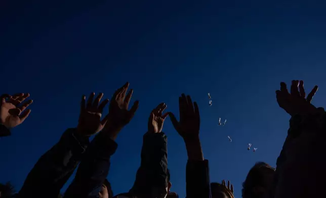 Members of the public try to catch rice cakes thrown after the Winter Sea Misogi Festival, a Shinto purification ritual marking the New Year, in Numazu, Japan, Monday, Jan. 12, 2026. (AP Photo/Louise Delmotte)