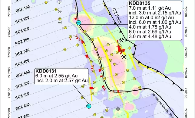 Figure 4: Road Cut Zone Drill Hole Locations and Simplified Geology
