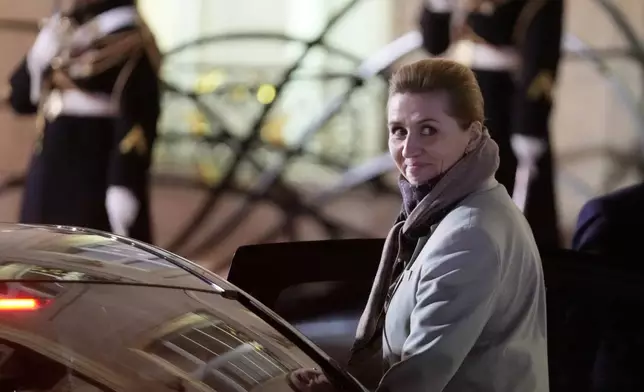 Denmark's Prime Minister Mette Frederiksen departs after a meeting of the 'Coalition of the Willing' on Ukraine at the Elysee Palace in Paris, France, Tuesday, Jan. 6, 2026. (AP Photo/Michel Euler)
