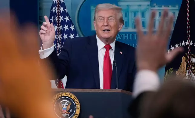President Donald Trump speaks during a press briefing at the White House in Washington, Tuesday, Jan. 20, 2026. (AP Photo/Julia Demaree Nikhinson)