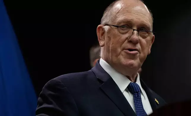 White House border czar Tom Homan holds a news conference at the Bishop Whipple Federal building on Thursday, Jan. 29, 2026 in Minneapolis. (AP Photo/Julia Demaree Nikhinson)