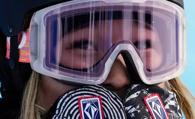 FILE- United States' Chloe Kim reacts during the women's halfpipe finals at the 2022 Winter Olympics, Feb. 10, 2022, in Zhangjiakou, China. (AP Photo/Lee Jin-man, File)