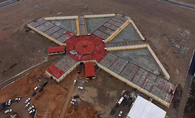 An aerial view shows the al-Aqtan prison after government troops took control of it from the Kurdish-led Syrian Democratic Forces, SDF, in Raqqa, northeastern Syria, Friday, Jan. 23, 2026. (AP Photo/Ghaith Alsayed)