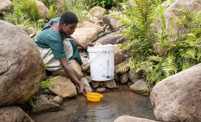 A woman draws water from a contaminated stream in Blantyre, southern Malawi, Thursday, Jan. 22, 2026. (AP Photo/Thoko Chikondi)