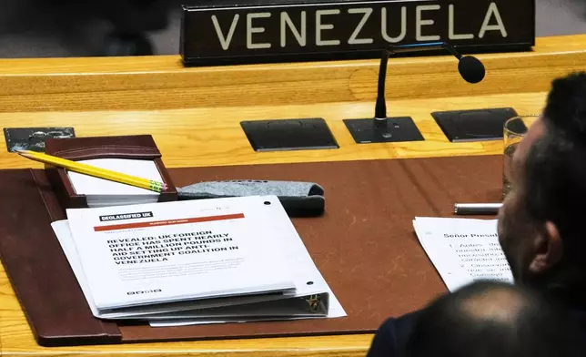 Venezuela's U.N. Ambassador Samuel Moncada attends a meeting of the Security Council Monday, Jan. 5, 2026 at U.N. headquarters. (AP Photo/Frank Franklin II)