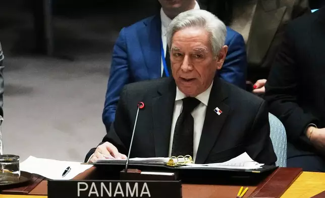 Panama UN Ambassador Eloy Alfaro De Alba speaks during a meeting of the Security Council Monday, Jan. 5, 2026 at U.N. headquarters. (AP Photo/Frank Franklin II)