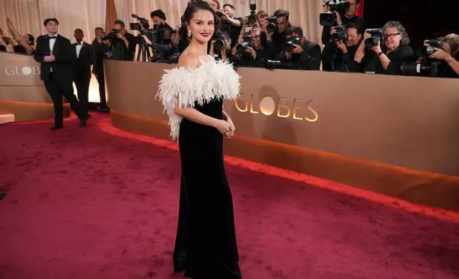 Selena Gomez arrives at the 83rd Golden Globes on Sunday, Jan. 11, 2026, at the Beverly Hilton in Beverly Hills, Calif. (Photo by Jordan Strauss/Invision/AP)