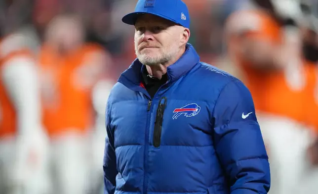 Buffalo Bills head coach Sean McDermott leaves the field after an NFL divisional round playoff football game against the Denver Broncos, Wednesday, Jan. 17, 2024, in Denver. (AP Photo/David Zalubowski)