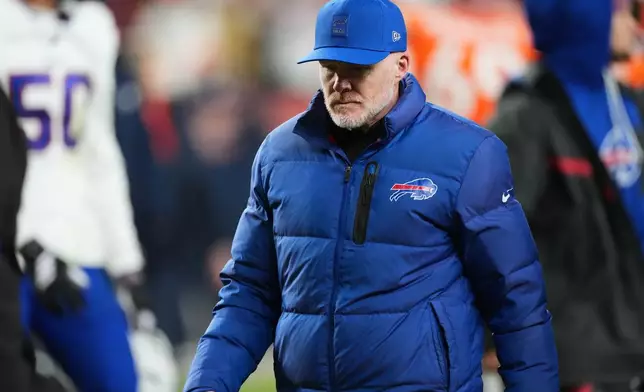 Buffalo Bills head coach Sean McDermott leaves the field after an NFL divisional round playoff football game against the Denver Broncos, Wednesday, Jan. 17, 2024, in Denver. (AP Photo/David Zalubowski)