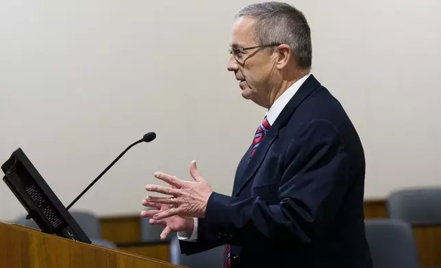 Utah County Attorney Jeff Gray addresses the court during a hearing for Tyler Robinson in 4th District Court in Provo, Utah, on Friday, Jan. 16, 2026. (Bethany Baker/The Salt Lake Tribune via AP, Pool)