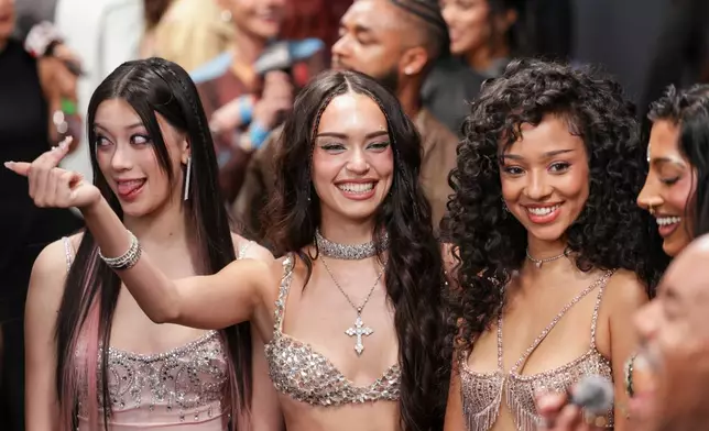 Megan Skiendiel, from left, Daniela Avanzini, Manon Bannerman, and Lara Raj of KATSEYE arrive at the Spotify Best New Artist Party on Thursday, Jan. 29, 2026, in Los Angeles. (Photo by Andrew Park/Invision/AP)
