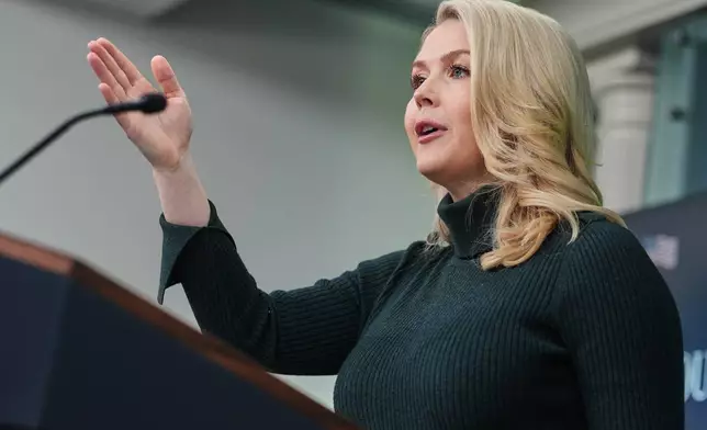White House press secretary Karoline Leavitt speaks with reporters in the James Brady Press Briefing Room at the White House, Monday, Jan. 26, 2026, in Washington. (AP Photo/Evan Vucci)