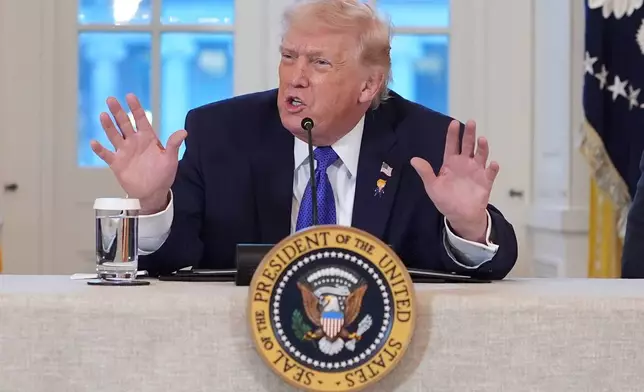 President Donald Trump speaks during a meeting with oil executives in the East Room of the White House, Friday, Jan. 9, 2026, in Washington. (AP Photo/Evan Vucci)