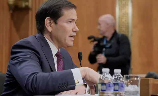 Secretary of State Marco Rubio speaks during a Senate Foreign Relations Committee, on Capitol Hill, Wednesday, Jan. 28, 2026, in Washington. (AP Photo/Mariam Zuhaib)