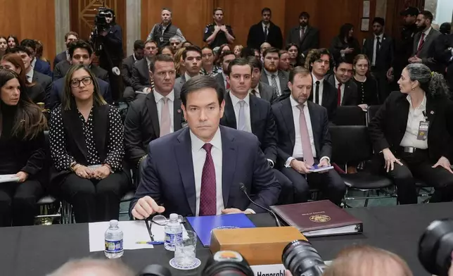 Secretary of State Marco Rubio appears before the Senate Foreign Relations Committee, on Capitol Hill, Wednesday, Jan. 28, 2026, in Washington. (AP Photo/Mariam Zuhaib)
