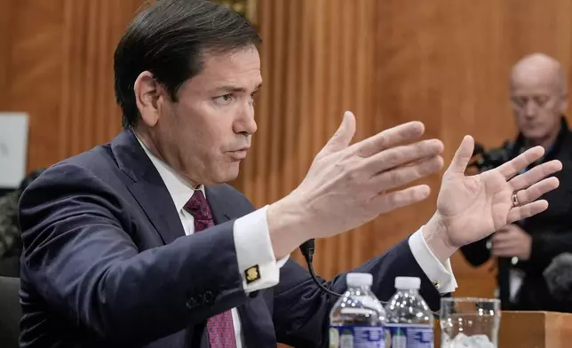 Secretary of State Marco Rubio speaks during a Senate Foreign Relations Committee, on Capitol Hill, Wednesday, Jan. 28, 2026, in Washington. (AP Photo/Mariam Zuhaib)