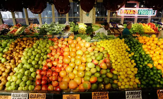 FILE - Fruit are displayed at Iovine Brothers Produce in Philadelphia, May 29, 2007. (AP Photo/Matt Rourke, File)