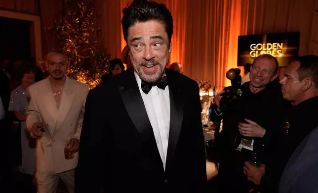 Benicio del Toro arrives at the 83rd Golden Globes on Sunday, Jan. 11, 2026, at the Beverly Hilton in Beverly Hills, Calif. (AP Photo/Chris Pizzello)