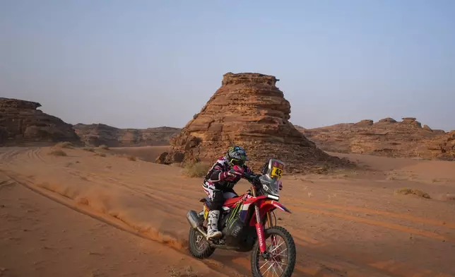 Rider Adrien Van Beveren competes during the third stage of the Dakar Rally with a start and finish in Alula, Saudi Arabia, Tuesday, Jan. 6, 2026. (AP Photo/Thibault Camus)
