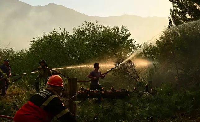Firefighters battle flames as wildfires blaze in El Hoyo, Patagonia, Argentina, Thursday, Jan. 8, 2026. (AP Photo/Maxi Jonas)