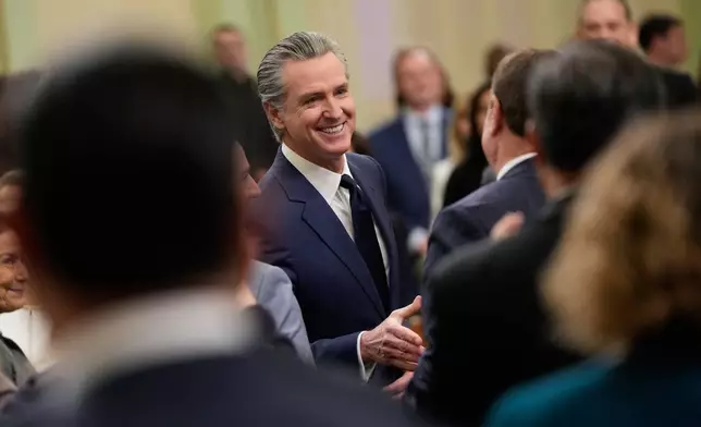 California Gov. Gavin Newsom arrives for his State of the State address Thursday, Jan. 8, 2026, in Sacramento, Calif. (AP Photo/Godofredo A. Vásquez)