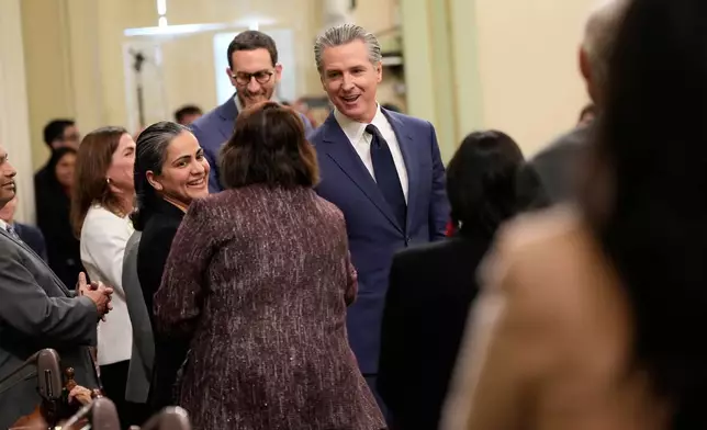 California Gov. Gavin Newsom arrives for his State of the State address Thursday, Jan. 8, 2026, in Sacramento, Calif. (AP Photo/Godofredo A. Vásquez)